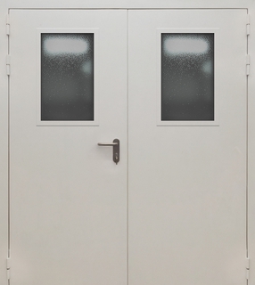 Стальная равностворчатая дверь со стеклопакетами и порошковым покрытием (предел огнестойкости EI-60)