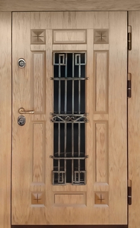 Металлическая утепленная дверь с терморазрывом, стеклом и решеткой (МДФ панели)