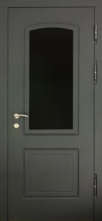 Металлическая термодверь с окном и серыми плитами МДФ RAL