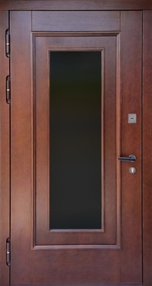 Стальная уличная термодверь с большим тонированным стеклом и МДФ со шпоном