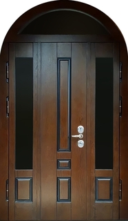 Арочная полуторная остекленная термодверь с панелями МДФ шпон