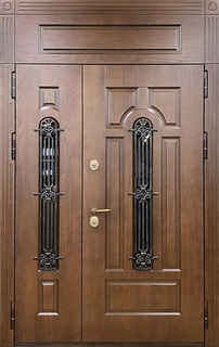 Полуторная термодверь с верхней вставкой, узкими стеклами и решетками (МДФ шпон)