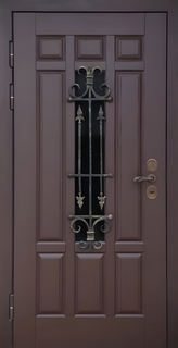 Металлическая термодверь с псевдофиленчатыми плитами МДФ RAL (накладная решетка + стеклопакет)