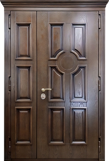 Полуторная термодверь с карнизом и багетной раскладкой (отделка – массив)