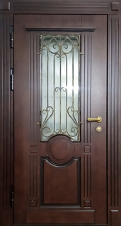 Входная термодверь МДФ шпон с остеклением и решеткой